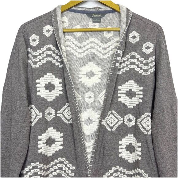 Natural Reflection Embroidered Open Front Cardigan Size L Gray Aztec Boho Beach - Picture 3 of 6